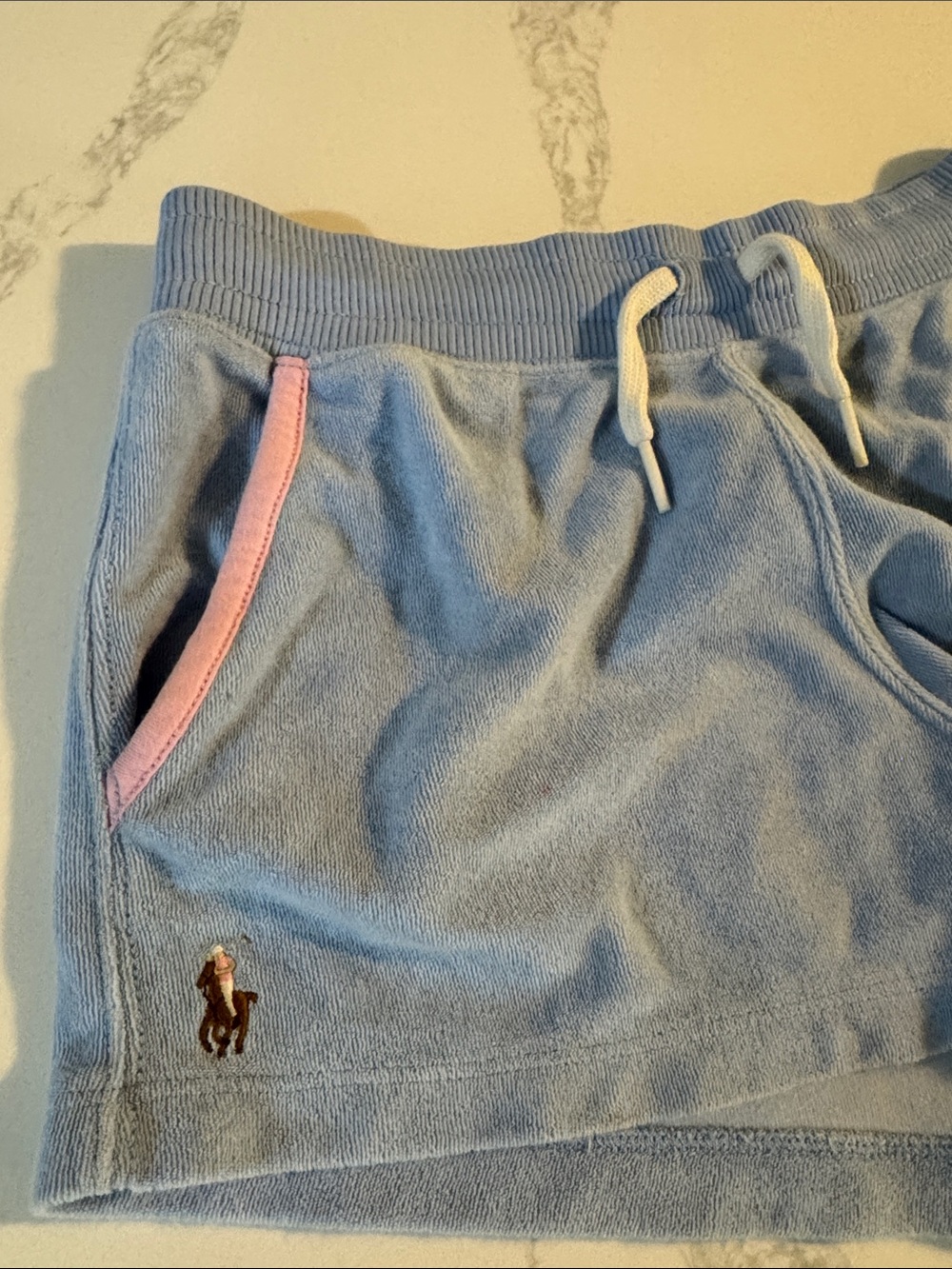 Polo by Ralph Lauren Light Blue Terry Shorts with Pink Trim - Picture 4 of 4